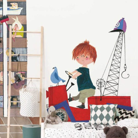 fotobehang - rode kraanwagen - xl - fiep westendorp - kek amsterdam